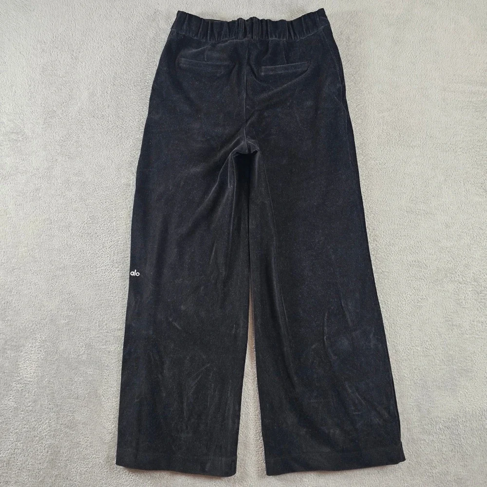 Alo Yoga Black Micro Corduroy Dreamer Wide Leg Trousers Pants Large L
